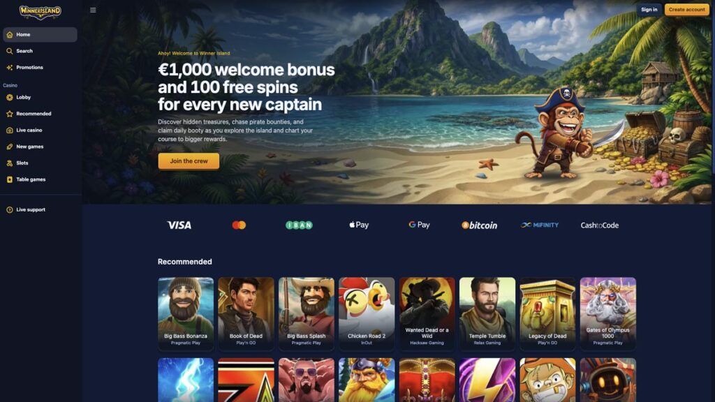 homepage van de goksite van winner island